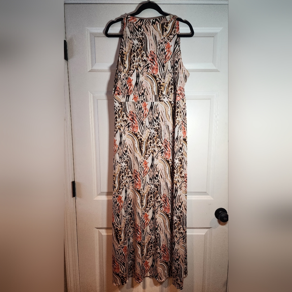 Elegant Multicolor Sleeveless Maxi Dress Satin Feel No Tag Approx 21in P2P - Picture 5 of 5